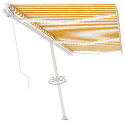 vidaXL Markise Manuell Einziehbar mit LED 600x350 cm Gelb Weiß