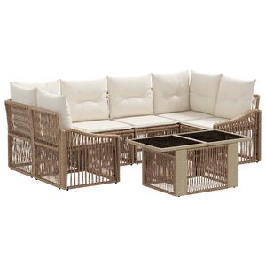 vidaXL Gartensofa-set 7 stk. Beige und Cremewei&szlig; Poly-Rattan