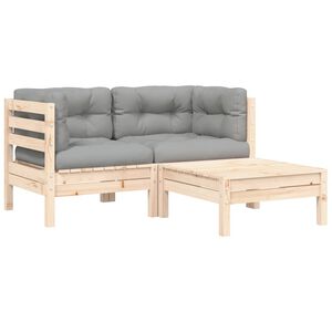 vidaXL 3-tlg. Garten-Lounge-Set mit Grauen Kissen Kiefer Massivholz