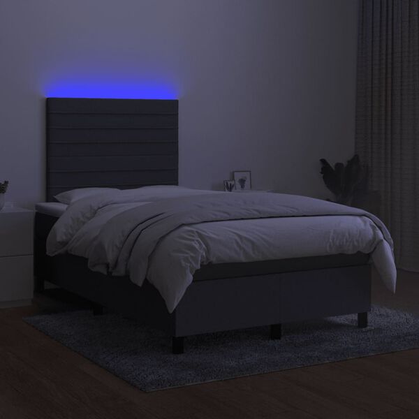 vidaXL Boxspringbett mit Matratze & LED Dunkelgrau 120x190 cm Stoff