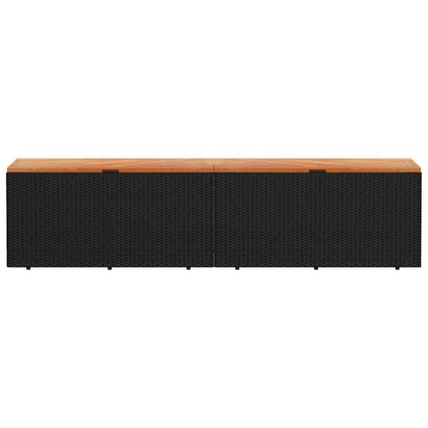 vidaXL Gartentruhe Schwarz 220x50x54 cm Poly Rattan Akazienholz