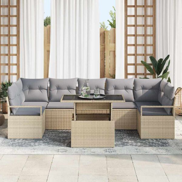 vidaXL Garten-Sofa-Set mit Kissen 8 pcs Beige und Hellgrau Poly-Rattan