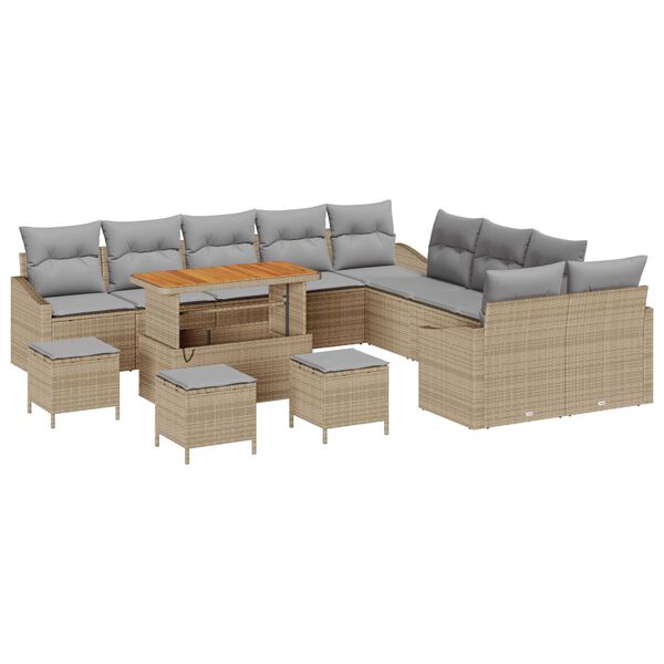 vidaXL Gartensofa-set mit Kissen 14 pcs Beige Poly-Rattan