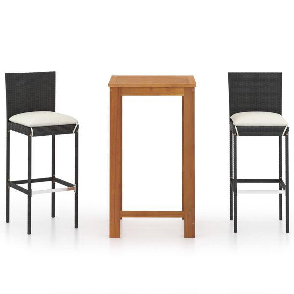 vidaXL 3-tlg. Gartenbar-Set mit Kissen Schwarz