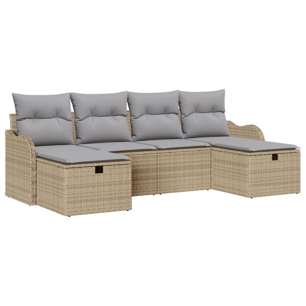 vidaXL Sofa Set mit Kissen 6 pcs Beige und Hellgrau Poly-Rattan