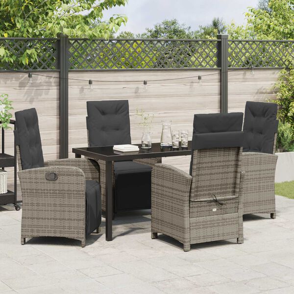 vidaXL Garten Essgruppe mit Kissen 5 pcs Grau Poly-Rattan