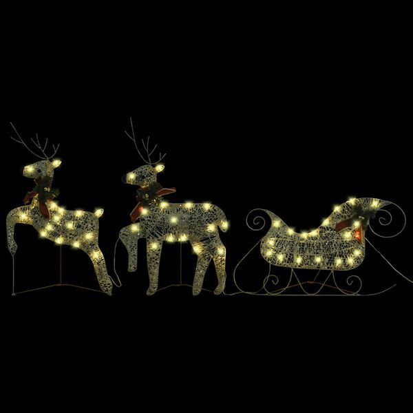vidaXL Rentier mit Schlitten Weihnachtsdekoration 140 LEDs Golden