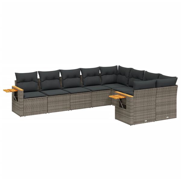 vidaXL 9-tlg. Garten-Sofagarnitur mit Kissen Grau Poly Rattan