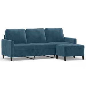 vidaXL 3-Sitzer-Sofa mit Hocker Blau 180 cm Samt