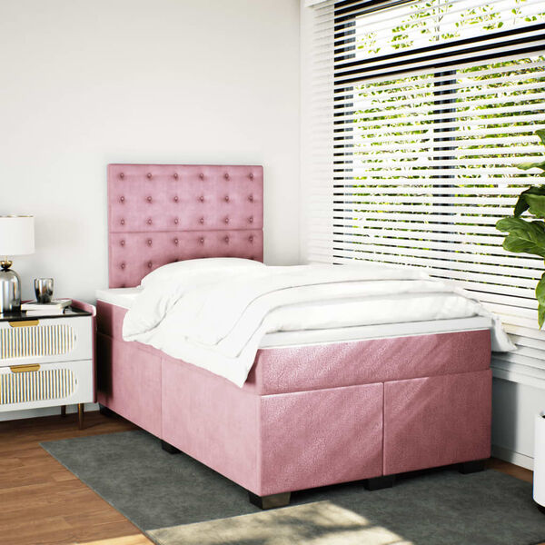 vidaXL Boxspringbett mit Matratze Rosa 120x200 cm Samt