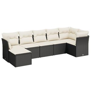 vidaXL 7-tlg. Garten-Sofagarnitur mit Kissen Schwarz Poly Rattan