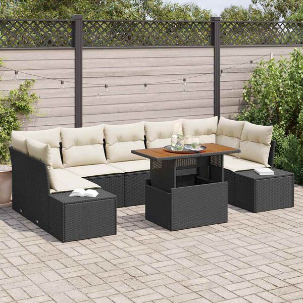 vidaXL Garten Essgruppe mit Kissen mit Kissen 8 pcs Schwarz und Creme
