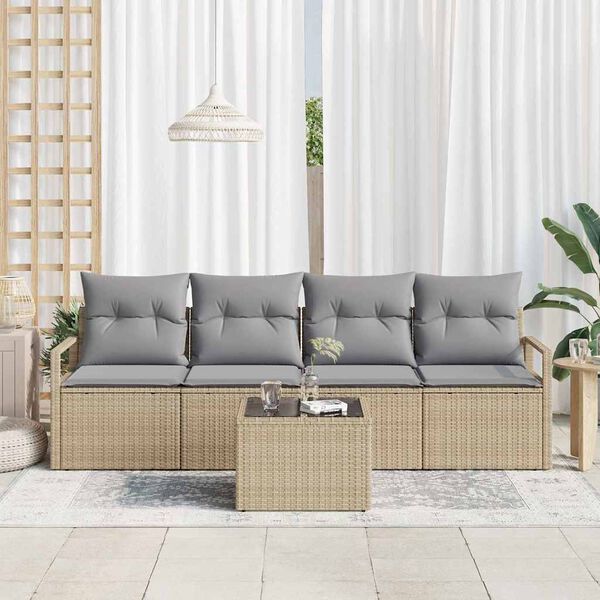 vidaXL Sofa Set mit Kissen 5 pcs Beige und Grau Poly Rattan