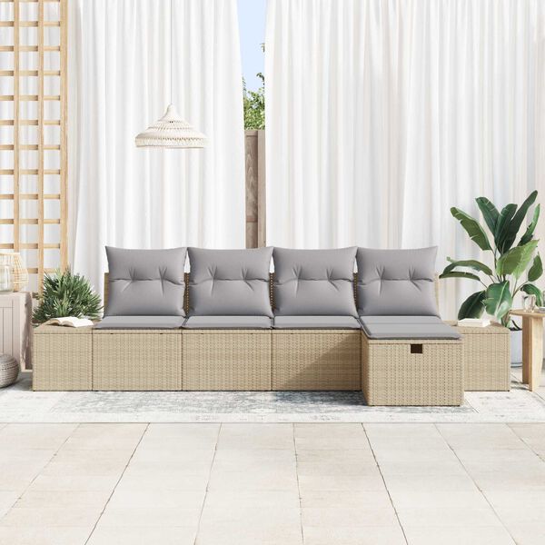 vidaXL Sofa Set mit Kissen 5 pcs Poly-Rattan