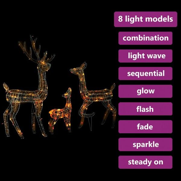 vidaXL LED-Rentier-Familie Weihnachtsdeko Acryl 300 LED Bunt