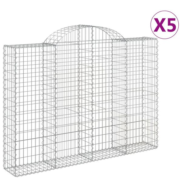 vidaXL Gabionen mit Hochbogen 5 Stk. 200x30x140/160cm Verzinktes Eisen