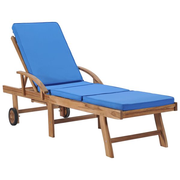 vidaXL Sonnenliegen mit Auflagen 2 Stk. Massivholz Teak Blau