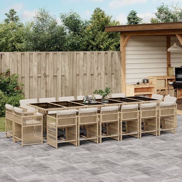 vidaXL 17-tlg. Garten-Essgruppe mit Kissen Beige Poly Rattan