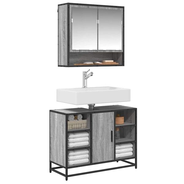 vidaXL Waschbeckenunterschrank Grau Sonoma 80x33x60 cm Holzwerkstoff