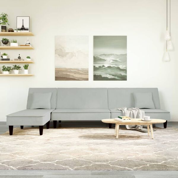 vidaXL Schlafsofa in L-Form Hellgrau 255x140x70 cm Samt