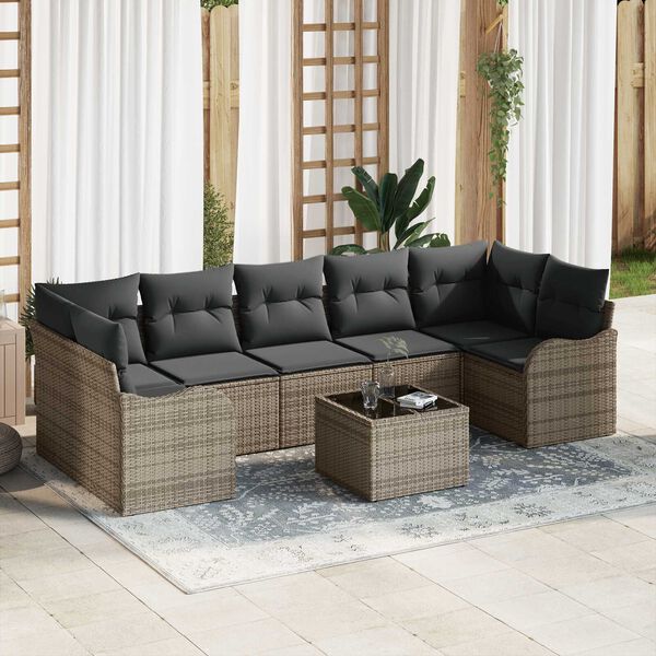 vidaXL Garten-Sofa-Set 8 pcs Grau Poly-Rattan und Stahl und Glas