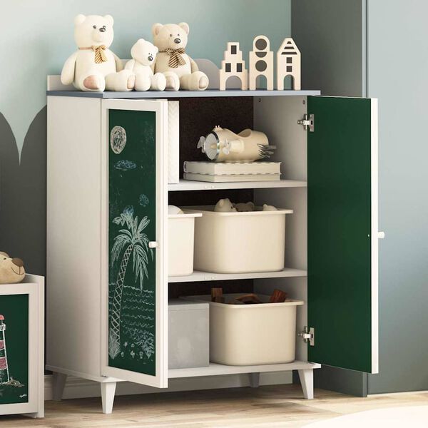 vidaXL Schrank mit zwei T&uuml;ren und Tafel-Front ROROS Grau und Wei&szlig;