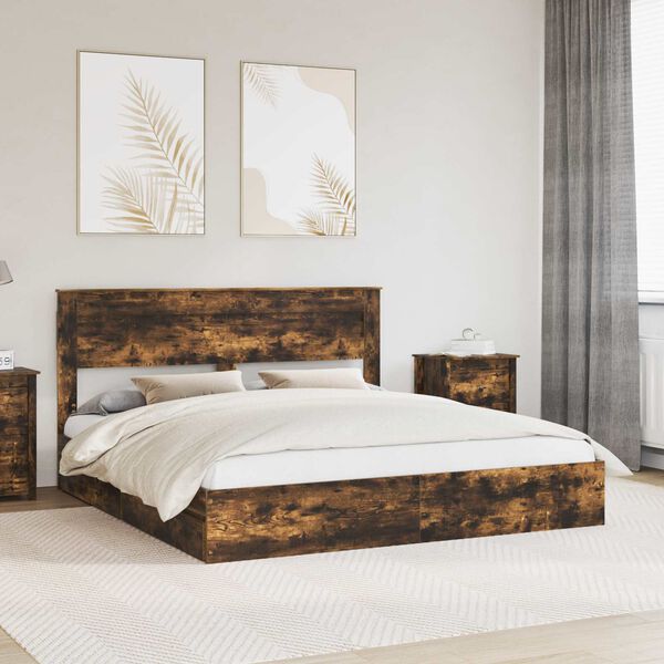 vidaXL Aufbewahrungsbett Ger&auml;ucherte Eiche 180 x 200 cm Holzwerkstoff