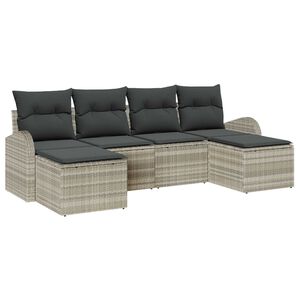 vidaXL Sofa Set mit Kissen mit Speicher 6 pcs Hellgrau Poly-Rattan