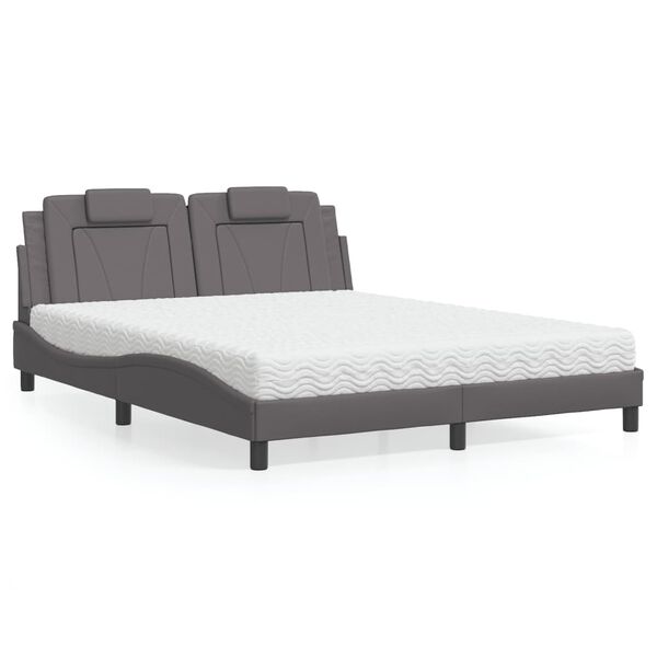 vidaXL Bett "Viana" mit Matratze Grau 160x200 cm Kunstleder