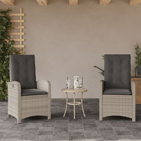 vidaXL Gartensessel mit Kissen 2 Stk. Verstellbar Hellgrau Poly Rattan