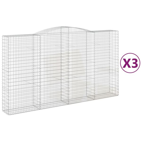 vidaXL Gabionen mit Hochbogen 3 Stk. 400x50x220/240cm Verzinktes Eisen