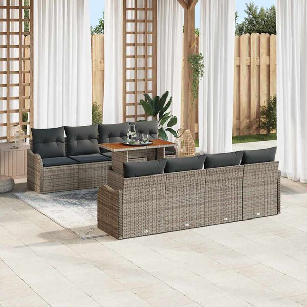 vidaXL Garten-Sofa-Set mit Speicher 9 pcs Grau Poly Rattan