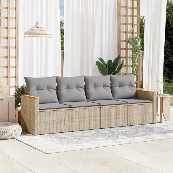 vidaXL 4-tlg. Garten-Sofagarnitur mit Kissen Beigemischung Poly Rattan