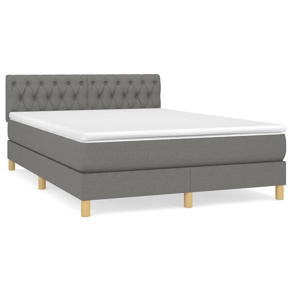 vidaXL Boxspringbett mit Matratze Dunkelgrau 140x190 cm Stoff