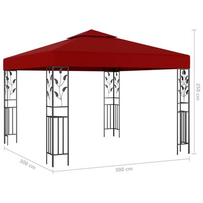 vidaXL Pavillon mit LED-Lichterkette 3x3 m Weinrot