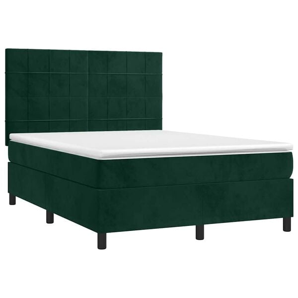 vidaXL Boxspringbett mit Matratze & LED Dunkelgr&uuml;n 140x200 cm Samt