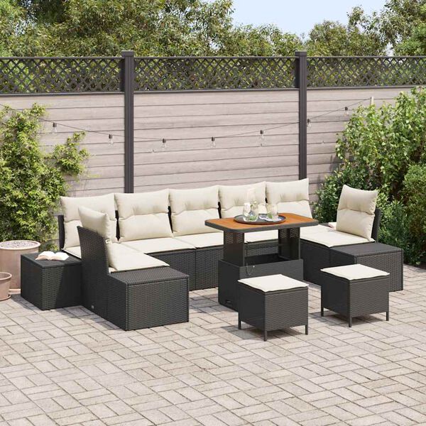 vidaXL Gartensofa-set mit Kissen 10 pcs Schwarz Poly-Rattan