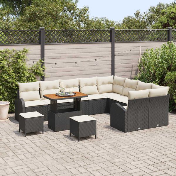 vidaXL Garten-Sofa-Set mit Kissen mit Kissen 12 pcs Schwarz und Creme