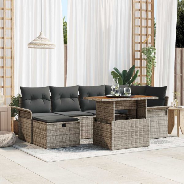 vidaXL Garten-Sofa-Set 7 pcs Grau Poly-Rattan