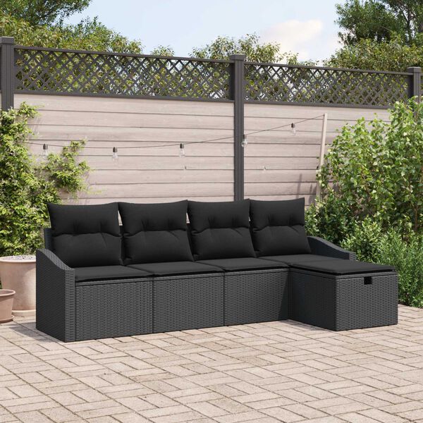 vidaXL Sofa Set mit Kissen mit Speicher 5 pcs Schwarz Poly-Rattan