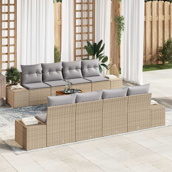 vidaXL Gartensofa-set 9 pcs Beige und Hellgrau Poly-Rattan