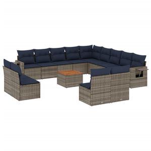 vidaXL 14-teiliges Gartensofa-Set mit Kissen, grau, Polyrattan