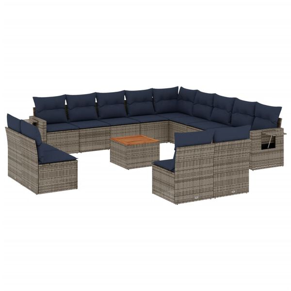 vidaXL 14-teiliges Gartensofa-Set mit Kissen, grau, Polyrattan