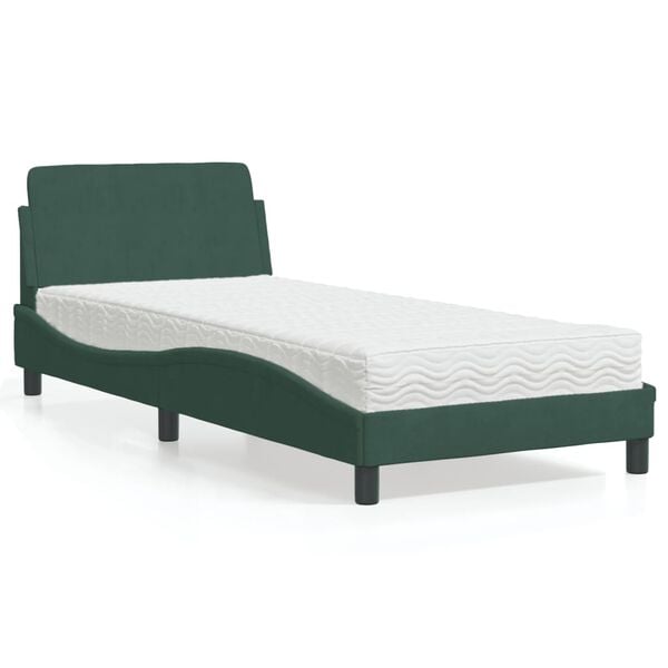 vidaXL Bett mit Matratze "Dover" Dunkelgr&uuml;n 90x190 cm Samt