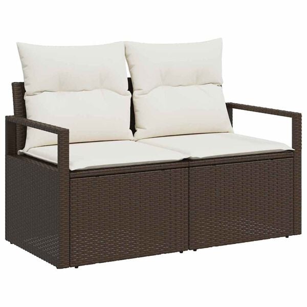 vidaXL Sofa Set mit Kissen 7 pcs Braun und Creme Poly Rattan