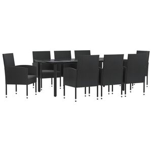 vidaXL 9-tlg. Garten-Essgruppe Schwarz Poly Rattan und Stahl