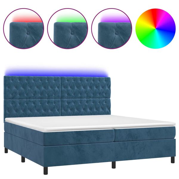 vidaXL Boxspringbett mit Matratze & LED Dunkelblau 200x200 cm Samt