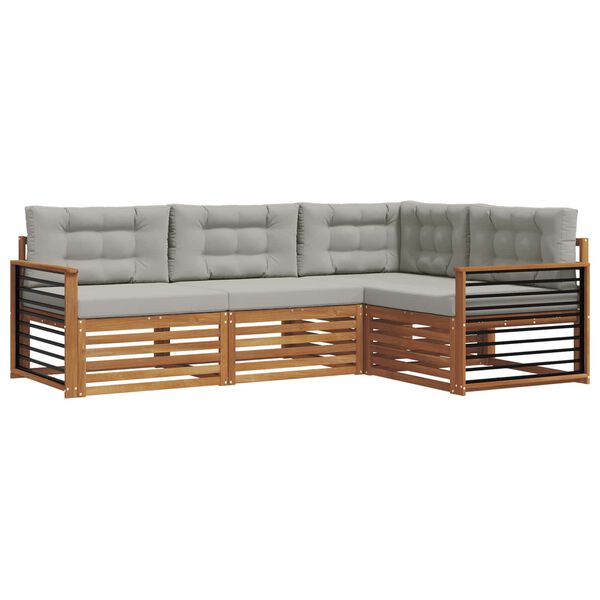 vidaXL Outdoor-Sofagarnitur mit Kissen 4 pcs Nat&uuml;rlich und Hellgrau