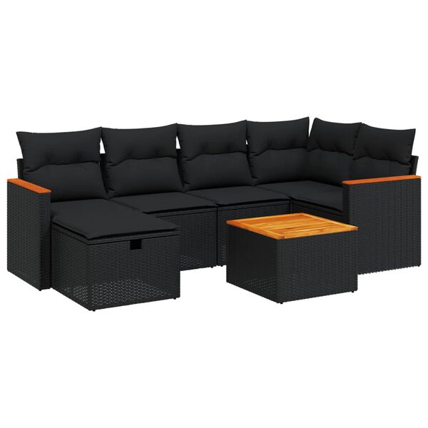vidaXL 6-tlg. Garten-Sofagarnitur mit Kissen Schwarz Poly Rattan