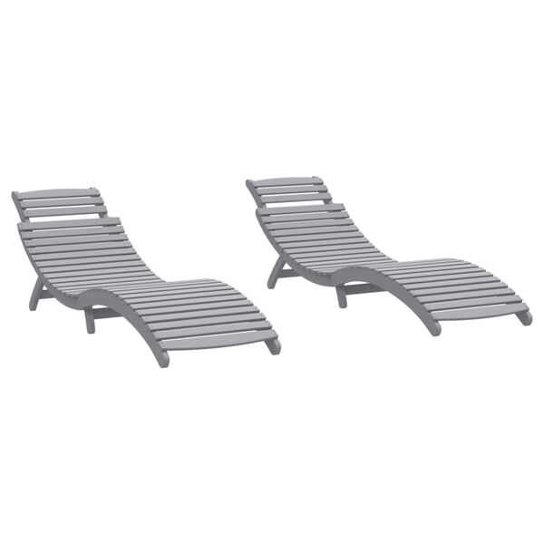 vidaXL Sonnenliegen 2 Stk. Grau 184x55x64 cm Massivholz Akazie